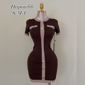 Elegant Brown Ribbed Mini Dress